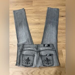 NWOT Women's We The People Gray Fleur De Lis Rhinestone Denim Jeans-Size 26